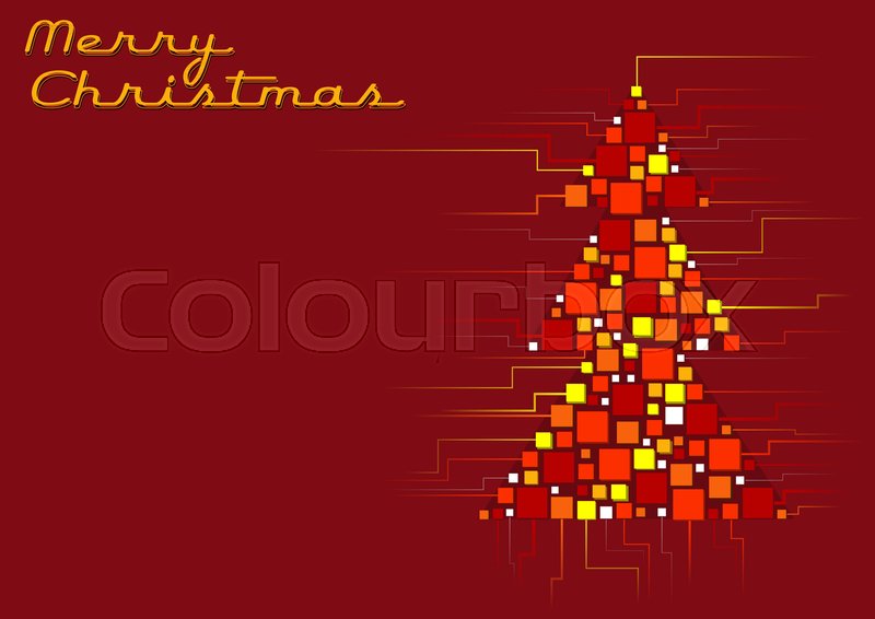 red abstract christmas tree background computer chip or integrated computer christmas tree