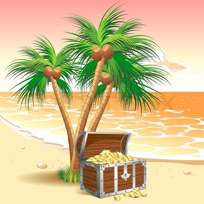 Pirate's treasure chest on a tropical Stock vector Colourbox