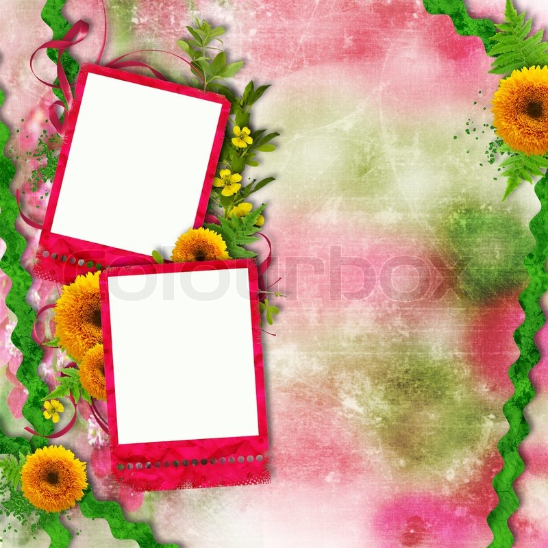card for invitation or congratulation withyellow flowers and pink pink and green invitation