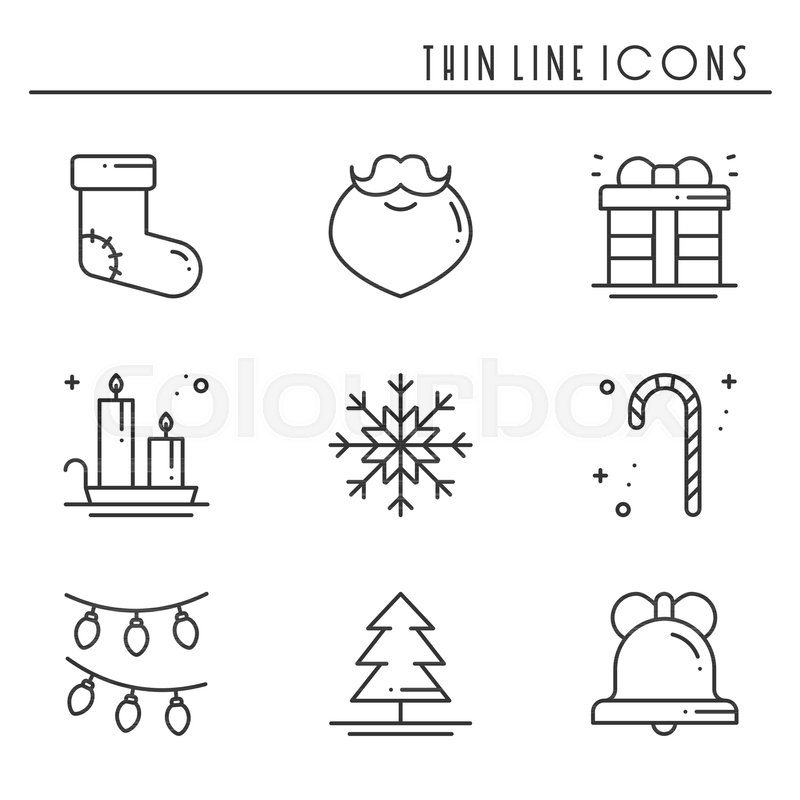 Christmas holiday thin line icons set.