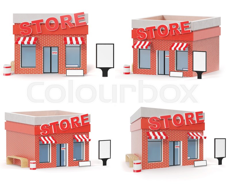 Set store. Store facade clay 3d.