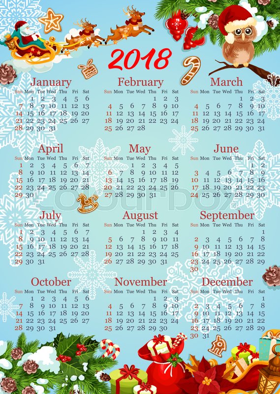 calendar template with christmas and stock vector colourbox january calendar decorations