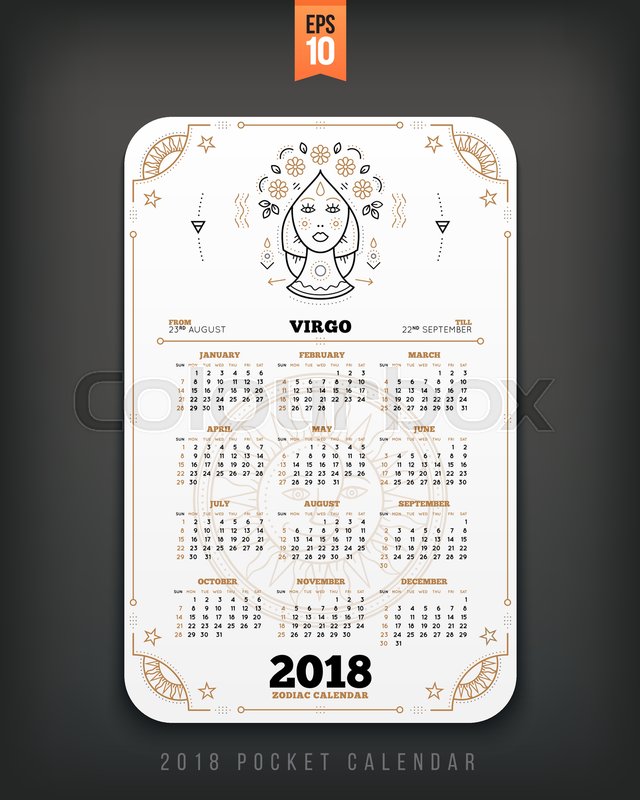 virgo 2018 year zodiac calendar pocket size vertical layout white