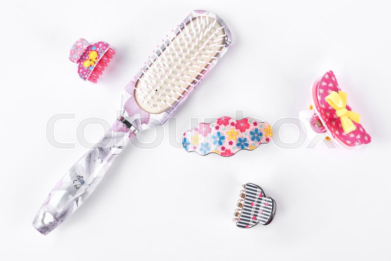 Kids Hair Clips And Hair Brush Floral Stock Image Colourbox