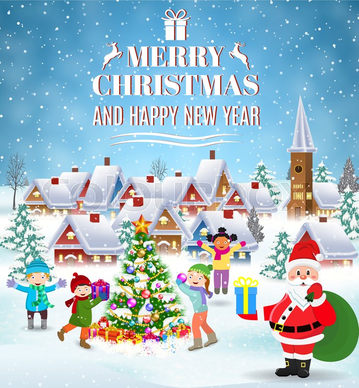 happy new year and merry christmas greeting card winter fun kids decorating a christmas tree winter holidays illustration raster version stock photo - Fun Things To Do On Christmas Eve happy new year and merry christmas greeting card winter fun kids decorating a christmas tree winter holidays illustration raster version stock photo - Fun Things To Do On Christmas Eve