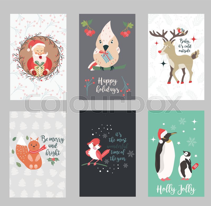 Set Of Holiday Postcards With Santa Stock Vector