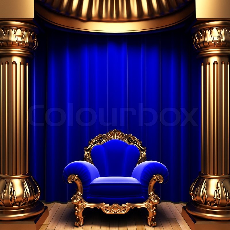 Blue Velvet Curtains Gold Columns And Stock Image Colourbox