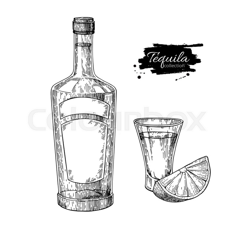 Tequila bottle and shot glass with | Stock Vector | Colourbox