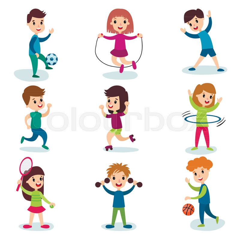 Smiling little kids characters doing Stock vector Smiling little kids characters doing Stock vector