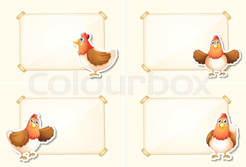 Four border template with chickens ... | Stock vector | Colourbox