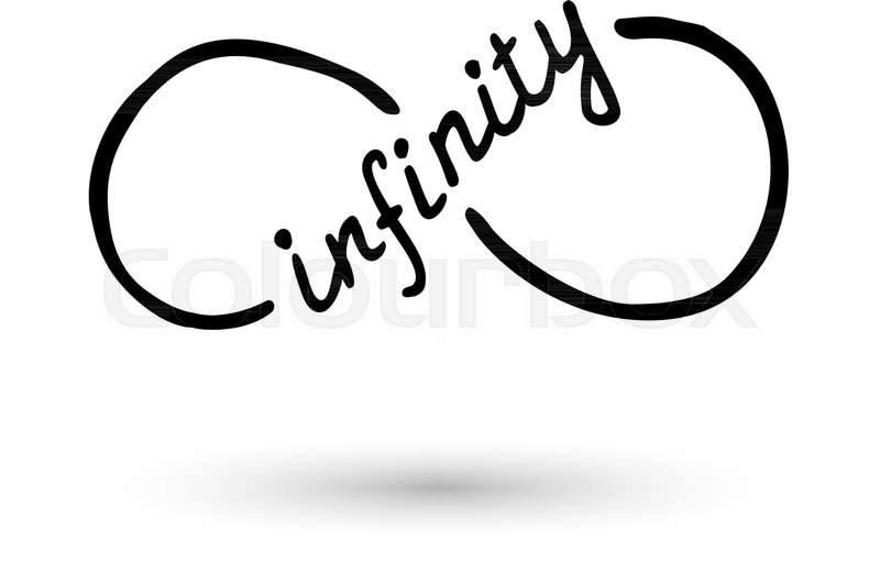 infinity symbol and infinity word hand drawn with ink brush thin