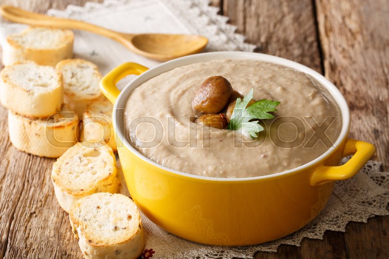 Delicious chestnut soup closeup in a Stock image Colourbox