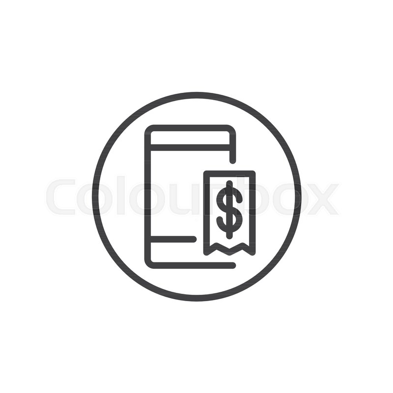 mobile phone with dollar invoice line icon outline vector sign
