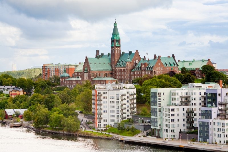 Municipal houses and hospital in Stockholm, Sweden Stock Photo