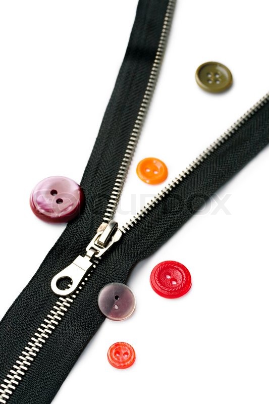 Zipper and button isolated on white Stock Photo Colourbox