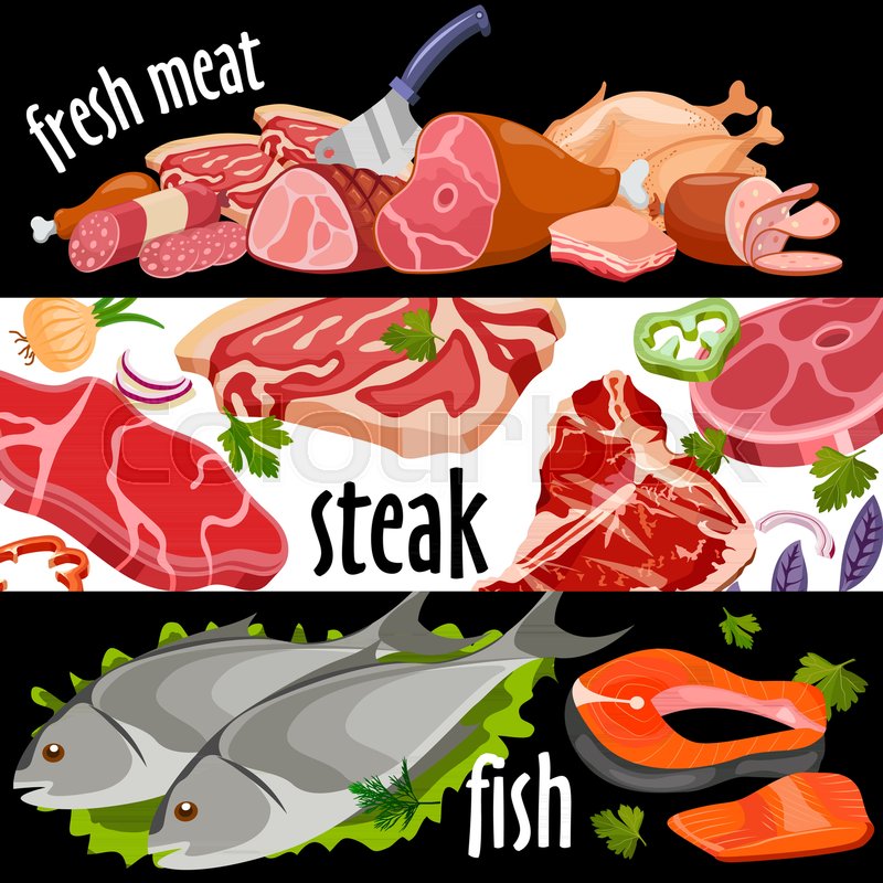 Meat Banner Set Vector Fresh Meat And Stock Vector Colourbox