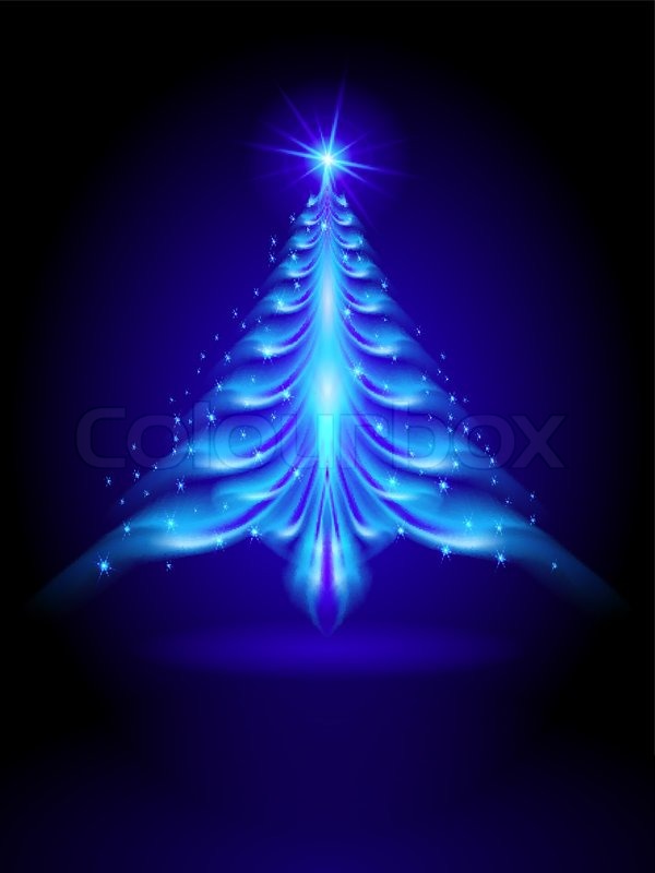 Abstract blue Christmas tree on black background 