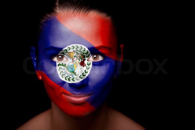 portrait of a woman with the flag of the belize painted on her face