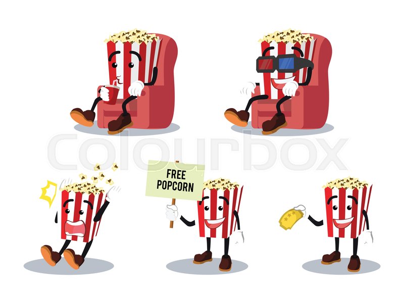 Popcorn man cartoon set Stock vector Colourbox