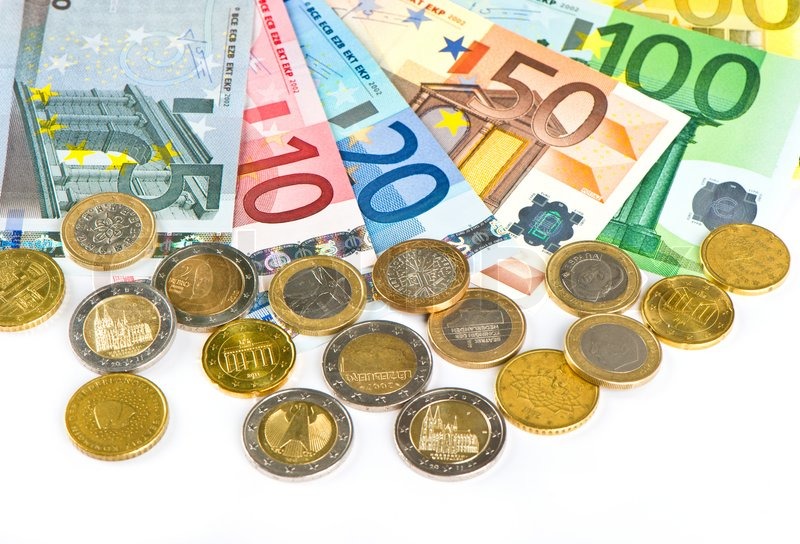 euro currency notes and coins