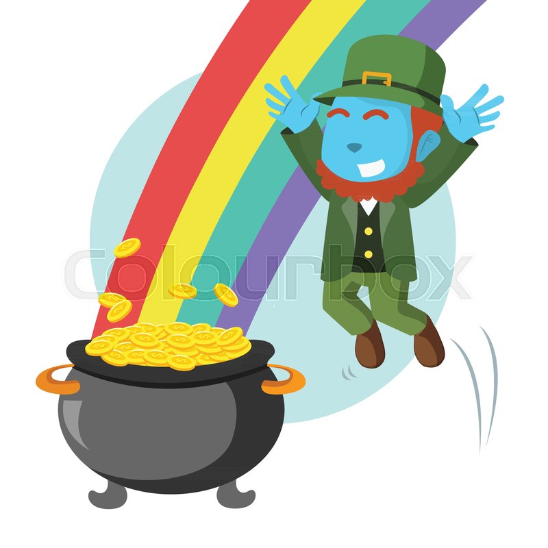 Blue Leprechaun Jump To Pot Of Gold Stock Vector Colourbox
