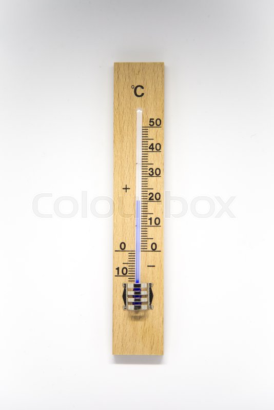 A small wooden thermometer in celsius | Stock image | Colourbox