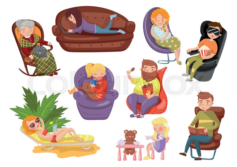 Different People Sitting And Lying On Stock Vector Colourbox