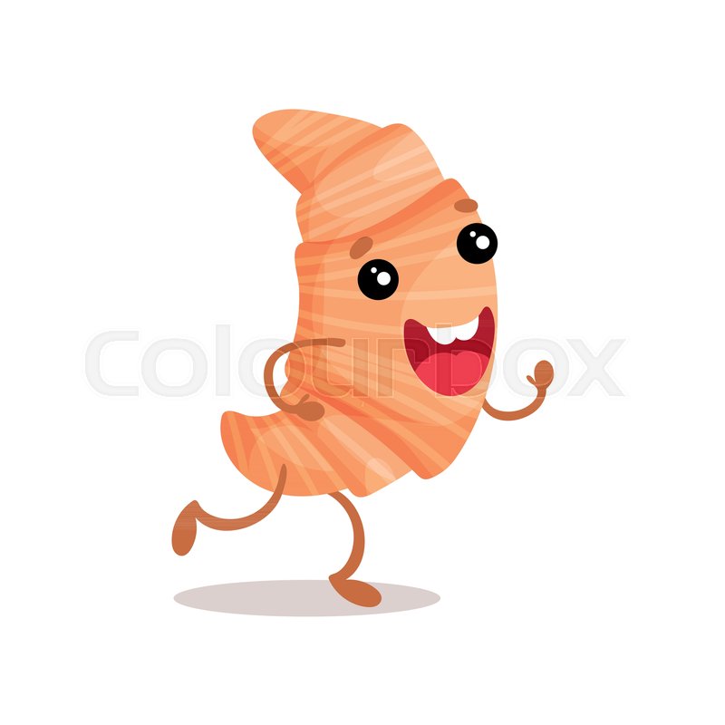 Cute Funny Croissant Cartoon Character Stock Vector Colourbox