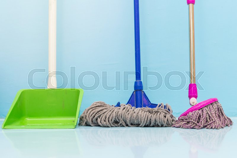 Cleaning Floor With Wet Mop And Dustpan Stock Image Colourbox