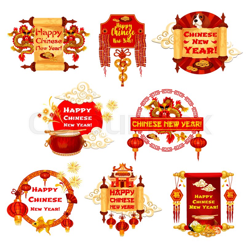 Happy Chinese New Year greeting icons | Stock vector | Colourbox