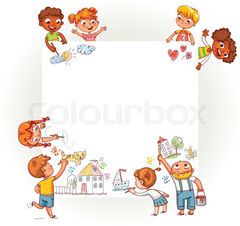 different children draw on large poster happy children holding