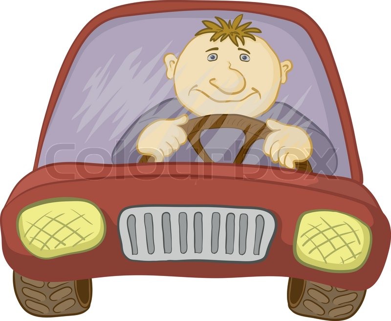 Cartoon, car with a man driver, isolated on white Stock Vector