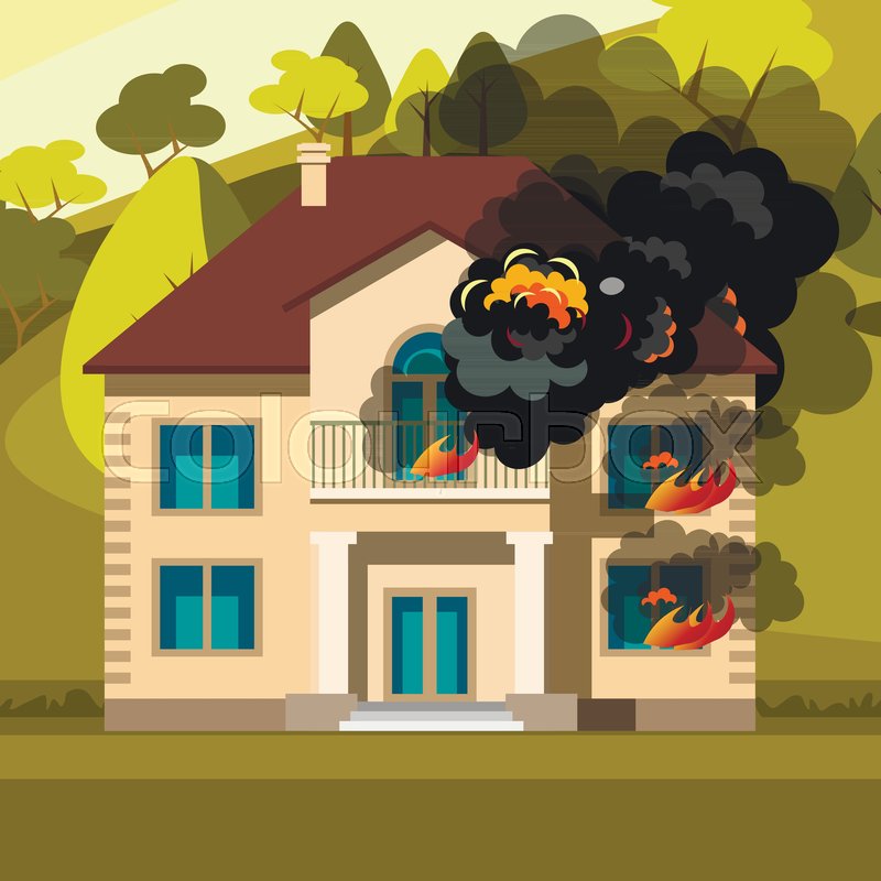 Blazing House Burning With Fire Stock Vector Colourbox blazing house burning with fire