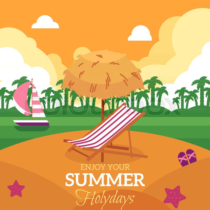 Sun Chair On The Beach With Palms Stock Vector Colourbox