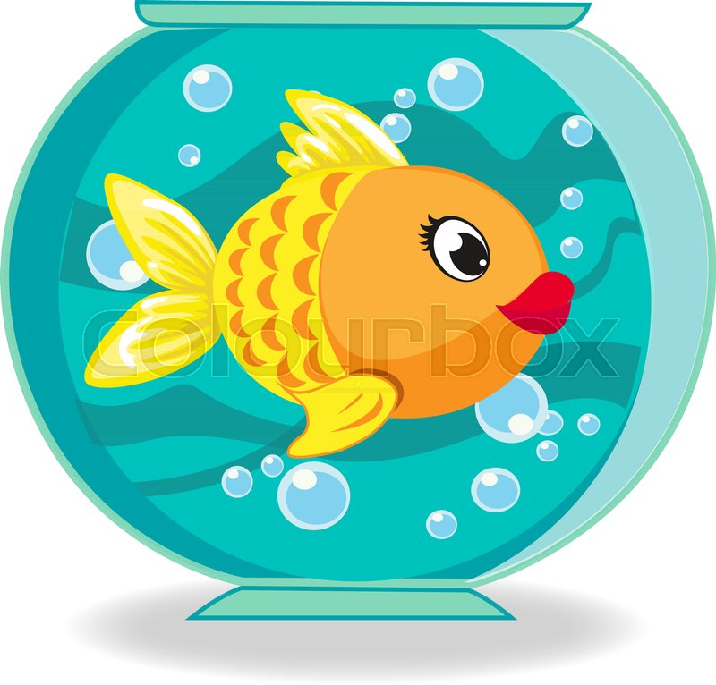 Cute Cartoon Goldfish In Fishbowl Stock Vector Colourbox