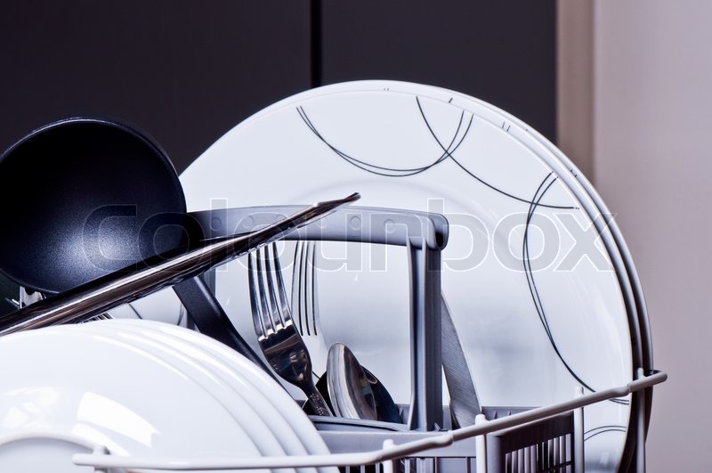 Utensils in dishwasher Stock image Colourbox