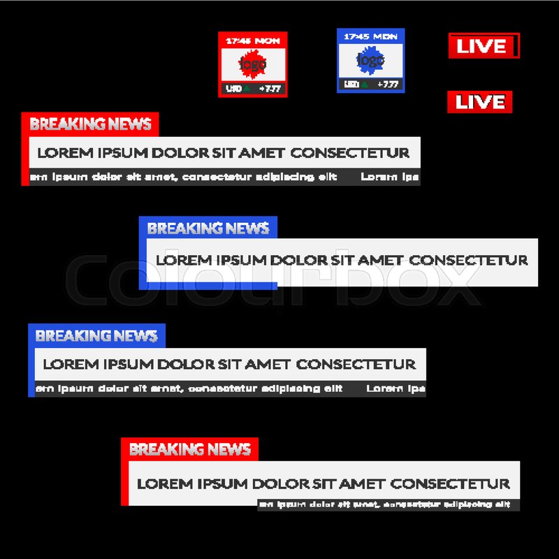 Breaking News Live Date Currency Bar Screen Broadcast Vector Flat Illustration Isolated On Black Background Breaking News Live Date Currency Bar Screen Broadcast Vector Flat Illustration Isolated On Black Background