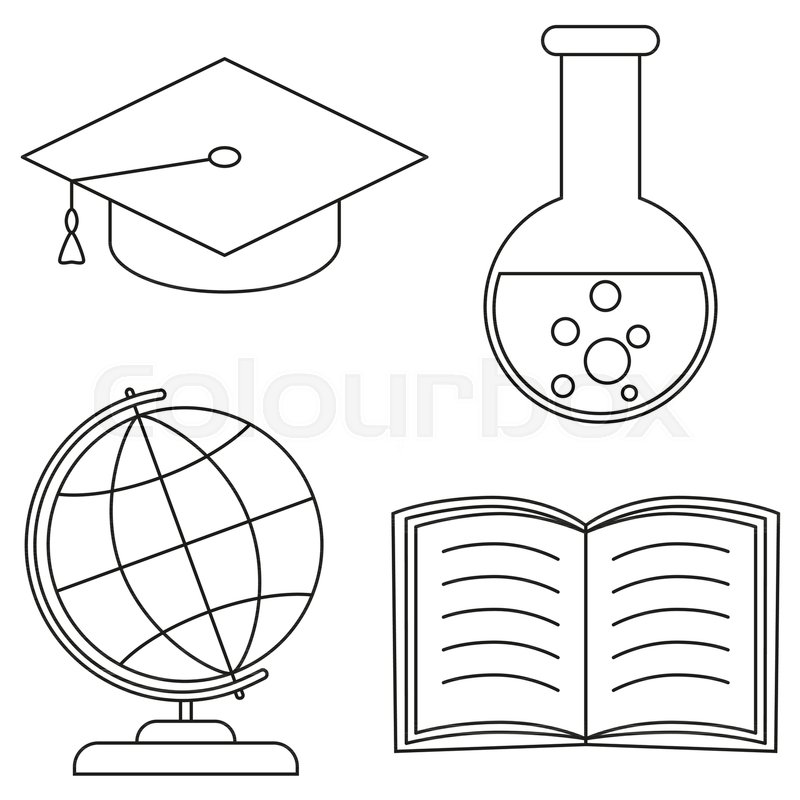 School college university science line art icon set poster. Coloring ... School college university science line art icon set poster. Coloring ...