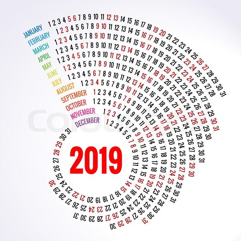 2019 calendar print template spiral stock vector calendar print template