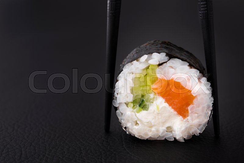 Closeup Photo Of One Sushi Roll With Salmon Stock Image Colourbox