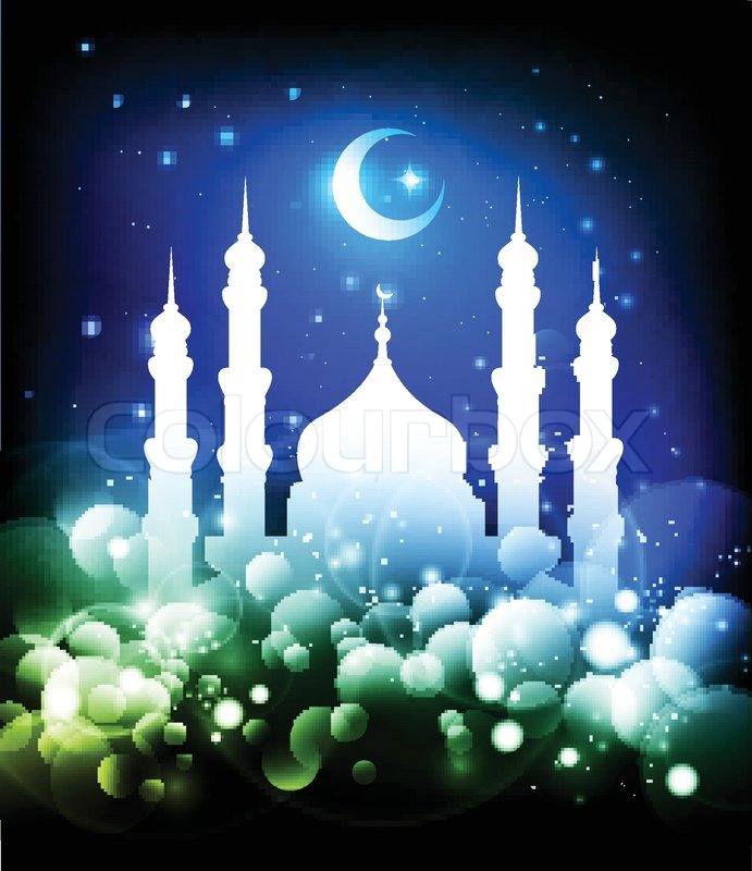  Muslim background  Ramadan night with mosque moon 