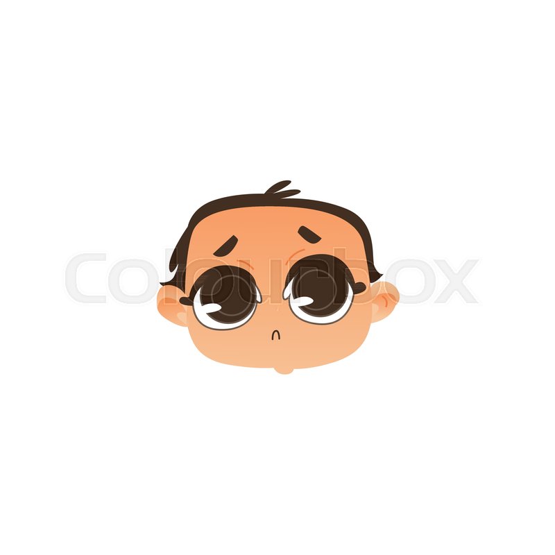 comic style baby face head icon with sad upset expression and wide