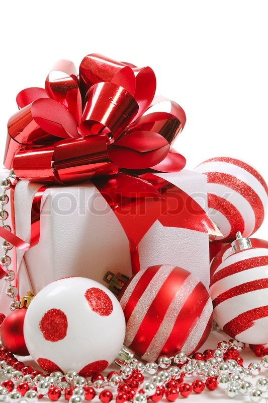 Christmas Gift Box Decorations Magnificent Gift Box With Christmas Decorations On White Background Stock Design Ideas Christmas Gift Box Decorations Endearing Gift Box With Christmas Decorations On White Background Stock Design Decoration
