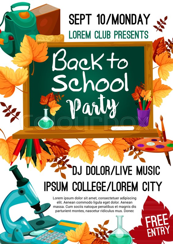 back to school college party invitation poster for september autumn
