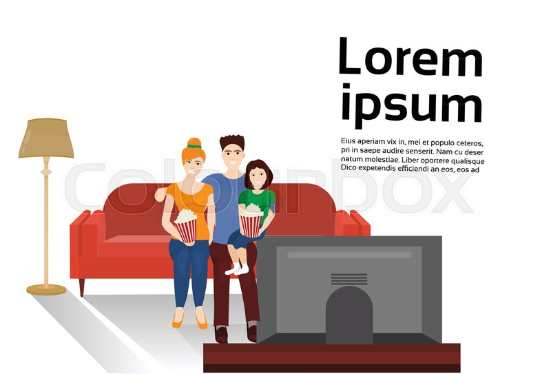 Family Watch Tv Sitting On Couch And Stock Vector Colourbox