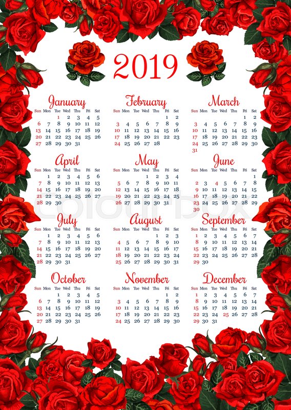 Year calendar template in red flower ... | Stock Vector ... Year calendar template in red flower ... | Stock Vector ...