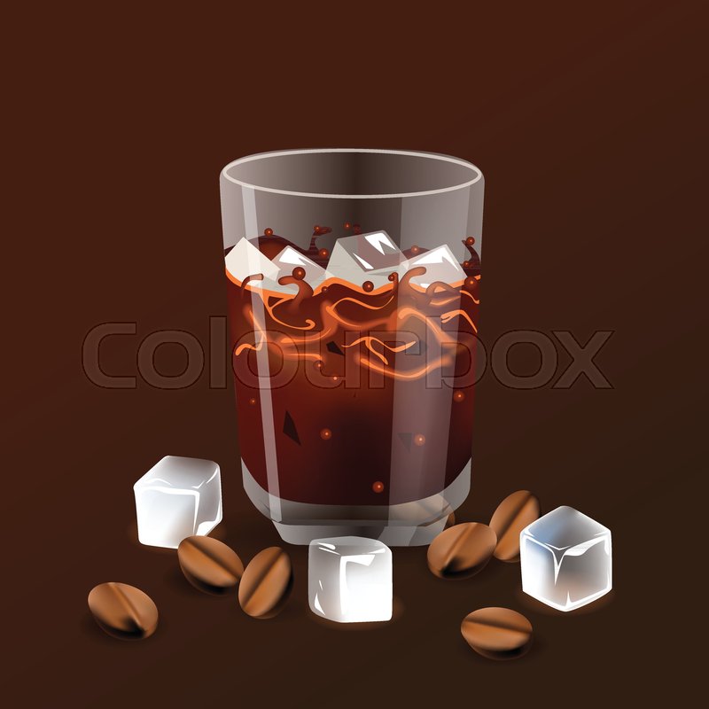 Vector Illustration In Realism 3d Style With Iced Coffee Beans And Ice Cubes Vector Illustration In Realism 3d Style With Iced Coffee Beans And Ice Cubes