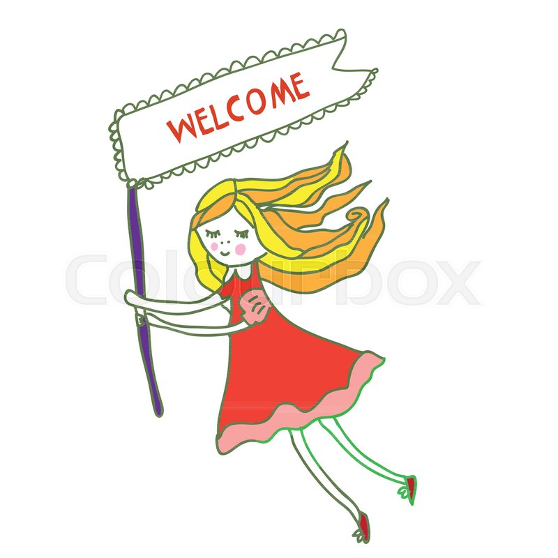 Welcome Banner With Small Girl For Stock Vector Colourbox