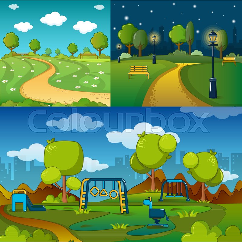 Park Alley Way Banner Concept Set Stock Vector Colourbox