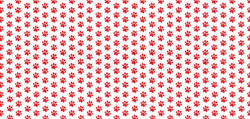 rectangle seamless pattern of red animal paw prints on white